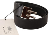 Costume National Black Leather Silver Buckle Waist Belt